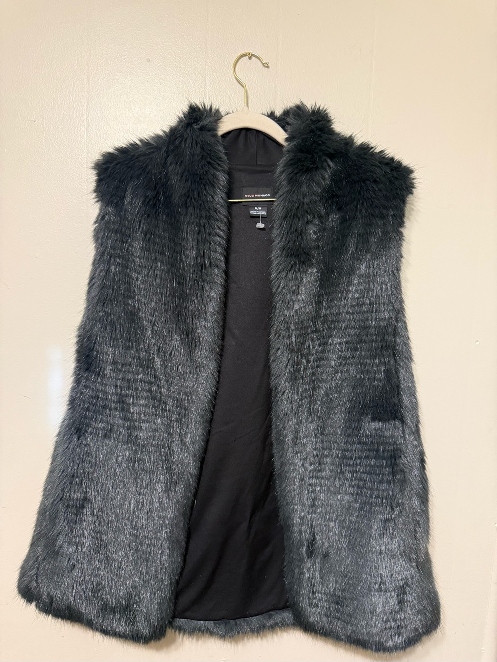 Club Monaco Black Faux Fur Vest Medium size